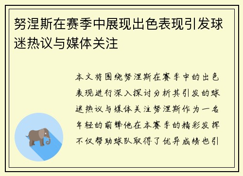 努涅斯在赛季中展现出色表现引发球迷热议与媒体关注